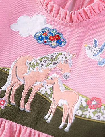 Kleid mit floraler Pferde-Applikation