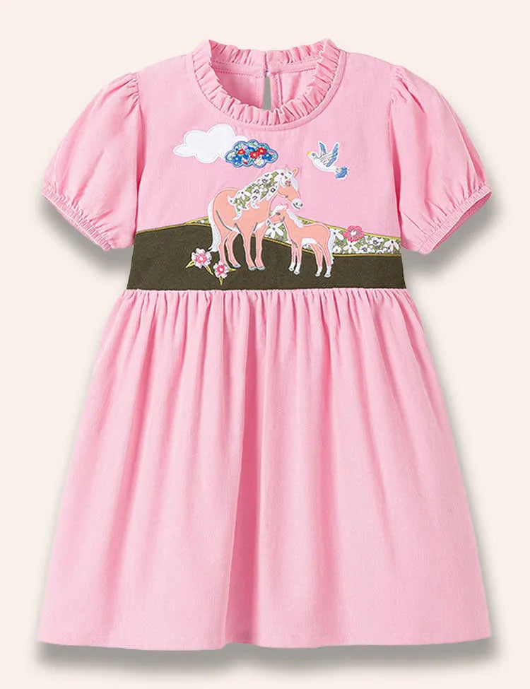 Kleid mit floraler Pferde-Applikation