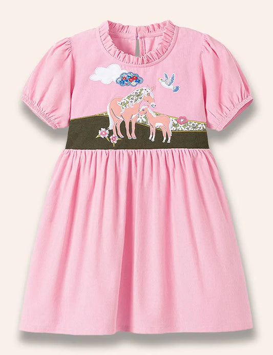 Kleid mit floraler Pferde-Applikation