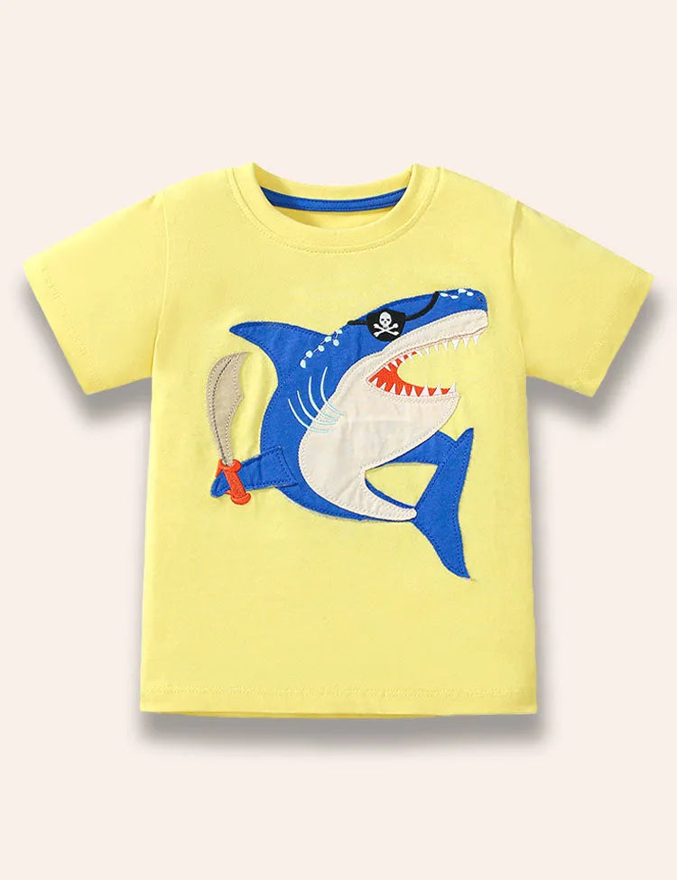 T-Shirt Mit Piraten-Hai-Applikation