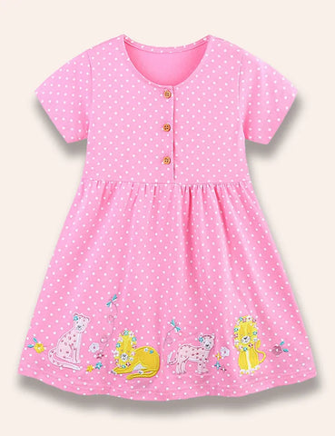 Kleid Mit Löwenapplikation Und Polka-Dots