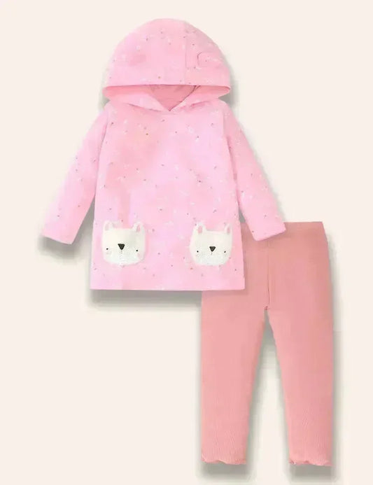 Set di t-shirt a maniche lunghe con cappuccio con applicazione a forma di cucciolo carino