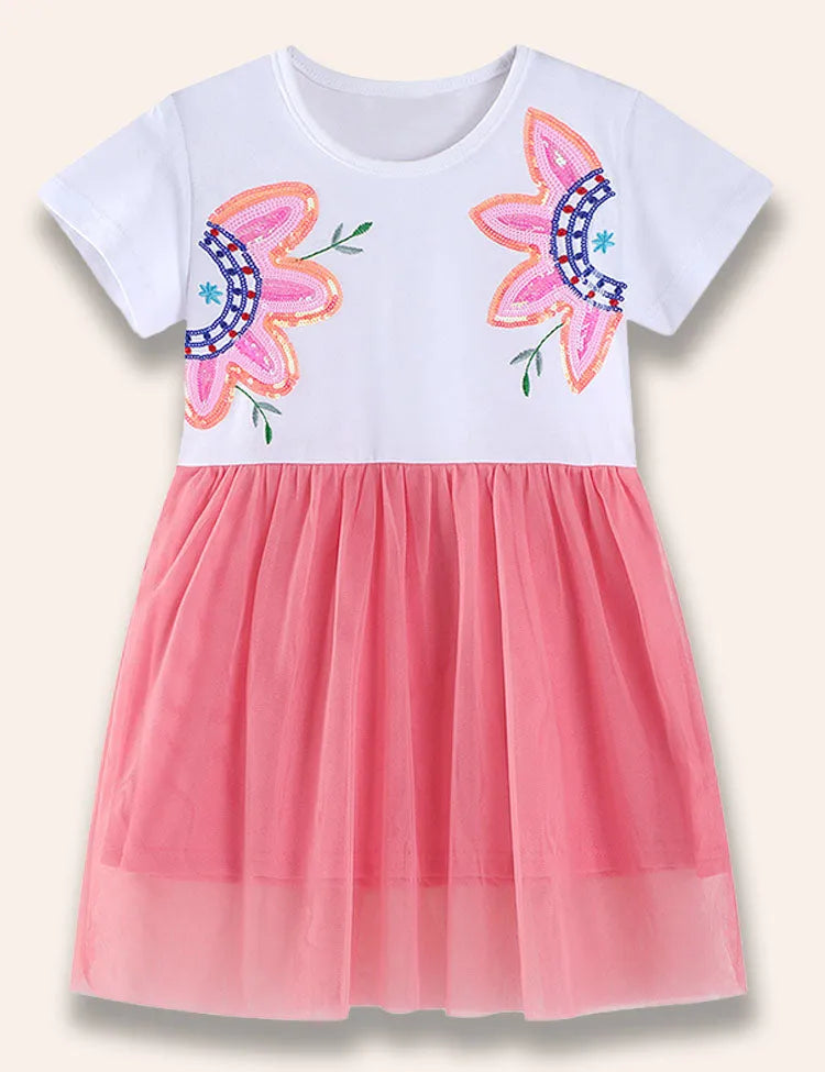 Paillettenbesetztes Tüllkleid Mit Blumen