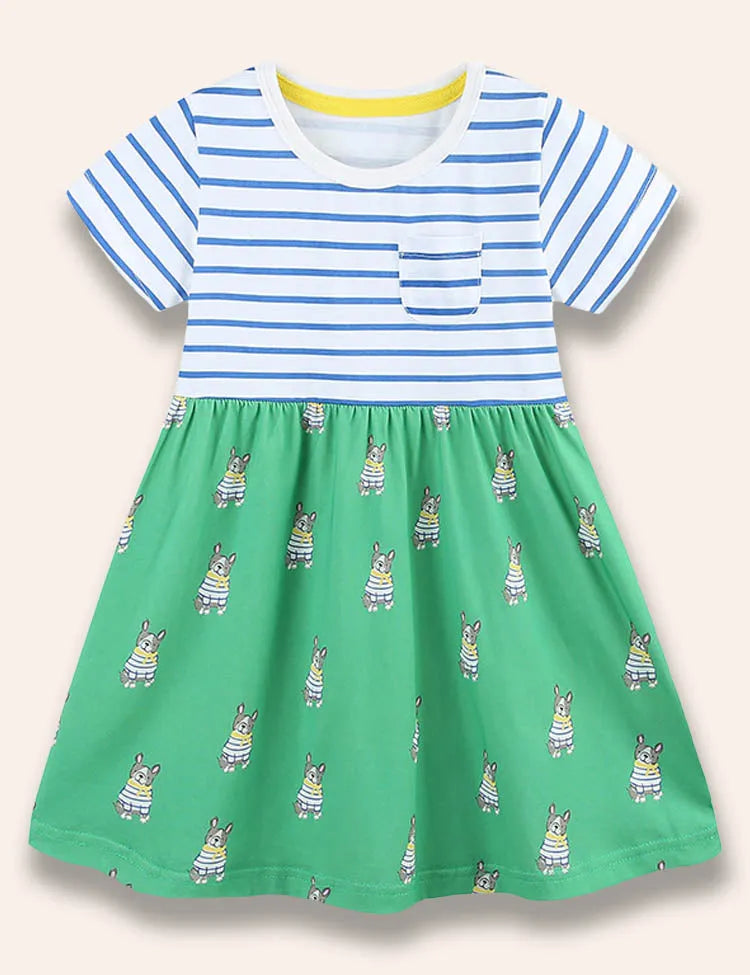 Little Doggy Gestreiftes Kleid mit Aufdruck