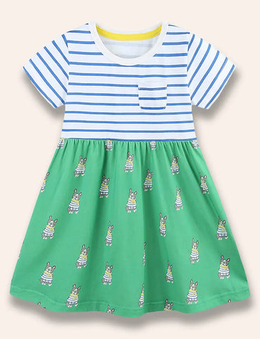 Little Doggy Gestreiftes Kleid mit Aufdruck