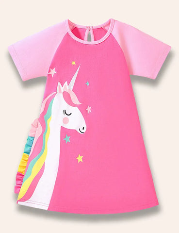 Kleid mit Regenbogen-Einhorn-Print
