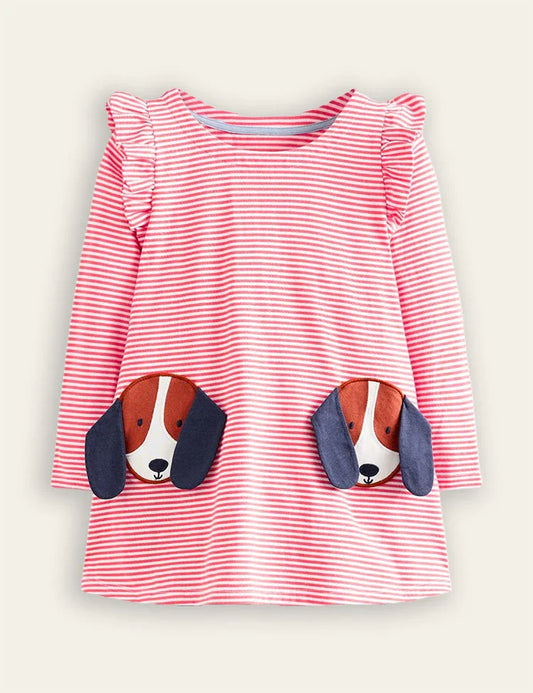 Lustiges Kleid mit Welpen-Applikation und Tasche