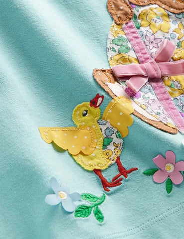 Rabbit Appliqué Long Sleeve Dress