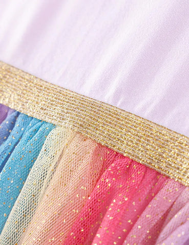 Tüllkleid mit Regenbogen-Einhorn-Applikation