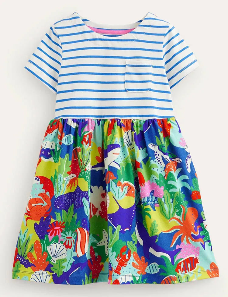 Sea World Bedrucktes Kleid mit Streifen