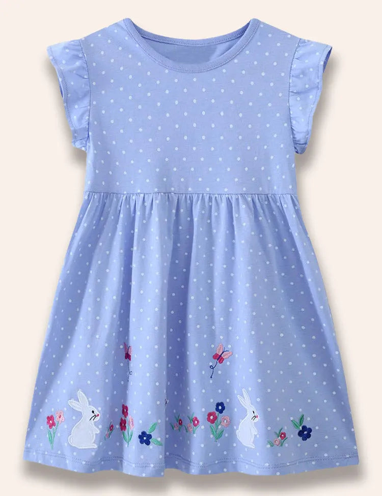 Gepunktetes Kleid mit Hasen-Applikation