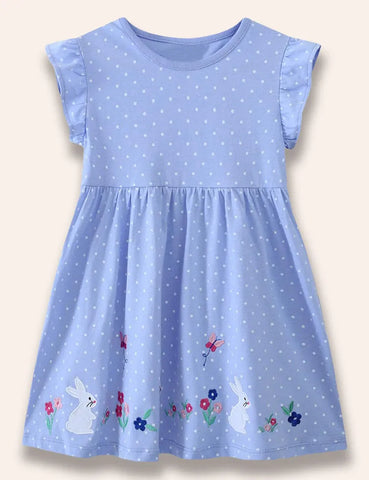 Gepunktetes Kleid mit Hasen-Applikation