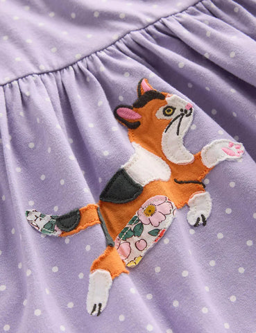 Cute Cat Applique Cotton Dress