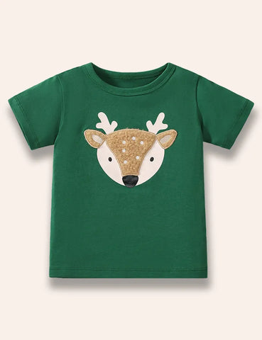 Fluffy Deer Appliqué T-Shirt