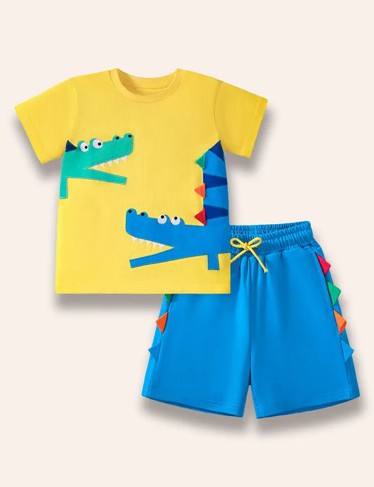 Set di t-shirt con applicazione di coccodrillo cartone animato
