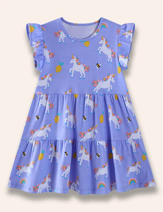 Kleid mit Einhornprint und Rüschen
