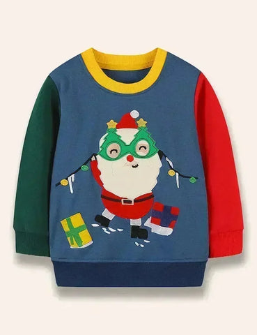 Weihnachts-Sweatshirt mit Weihnachtsmann-Applikation und Colorblocking