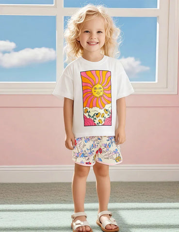 Floral Sun Printed T-Shirt Set