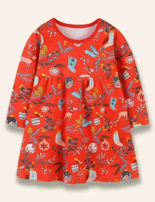 Christmas Reindeer Birdy Printed Dress