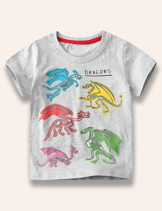 T-shirt stampata con drago luminoso