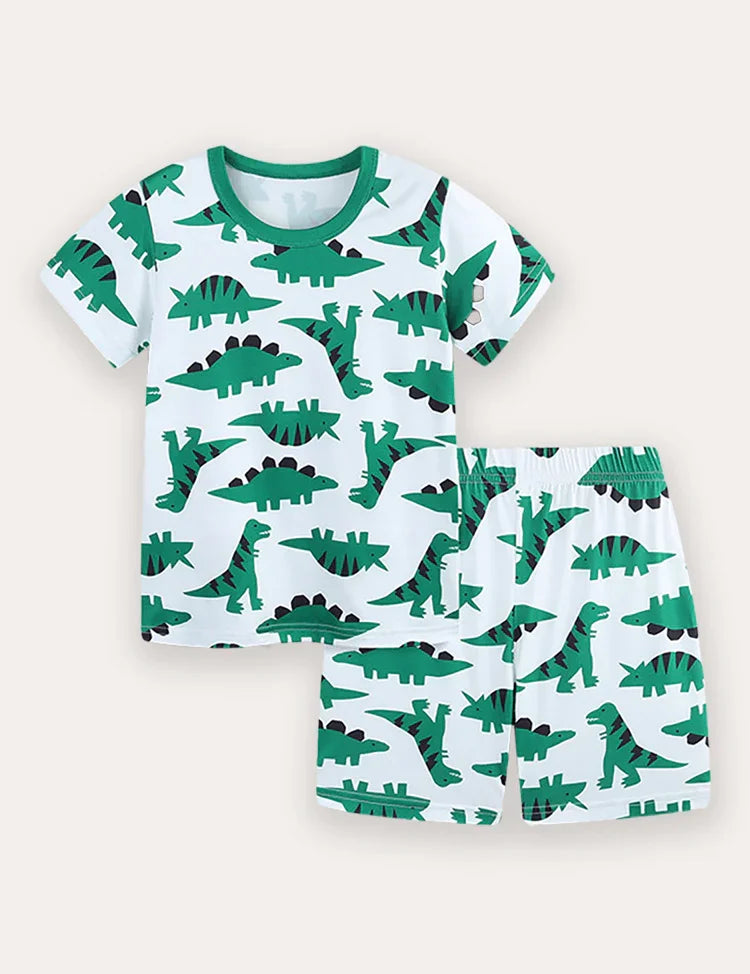 Dinosaur Print Short Sleeve T-Shirt and Shorts Set