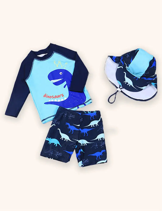 Costume da bagno con stampa dinosauro a maniche lunghe