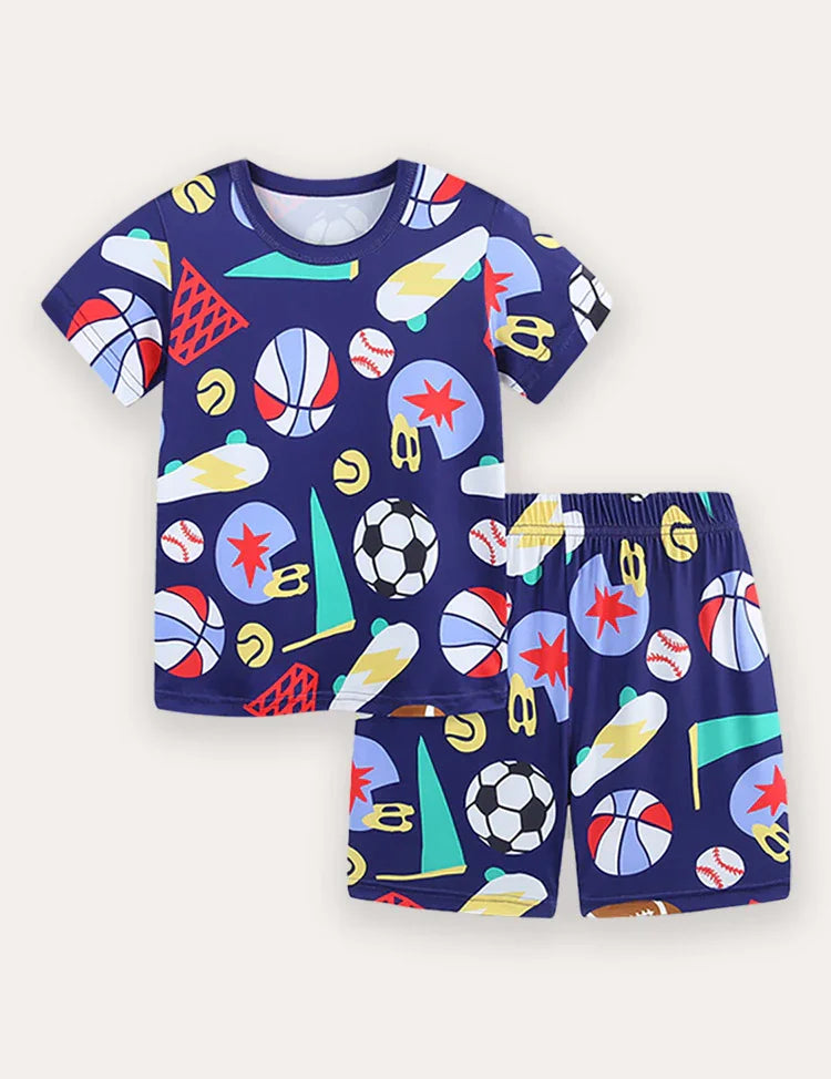 Kurzarm-T-Shirt- und Shorts-Set mit Football-Print