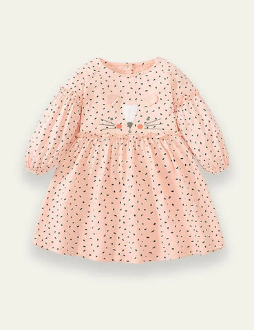 Cat Patch Embroidered Long Sleeved Dress - Mini Taylor