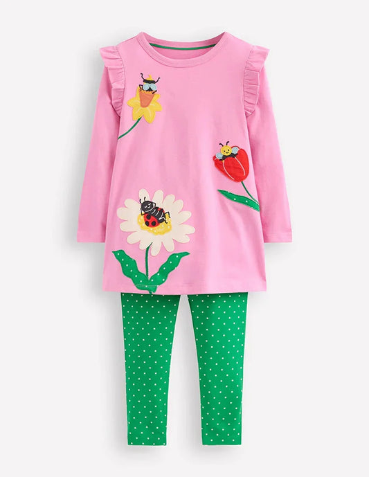 Tunica/leggings con applicazioni di fiori d'ape