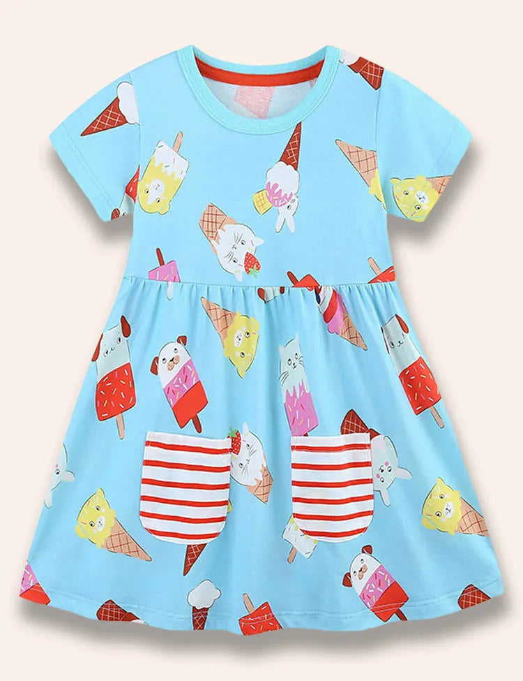 Kleid mit Cartoon-Eis-Aufdruck