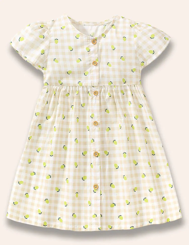 Kleid mit Zitronenprint und Knöpfen