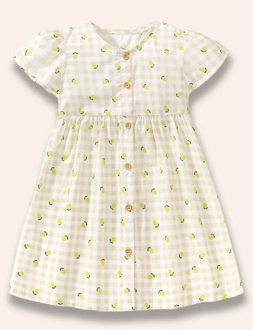 Kleid mit Zitronenprint und Knöpfen