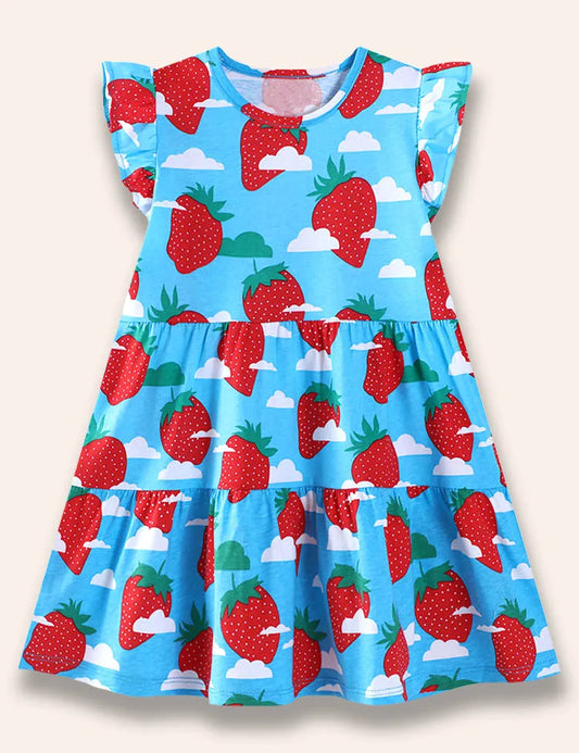 Vollbedrucktes Kleid mit Erdbeermotiv