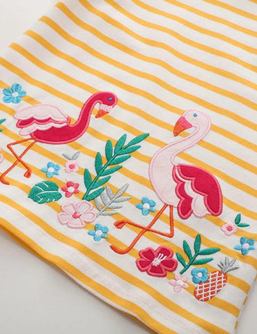 Striped Flamingo Appliqué T-shirt - Mini Taylor