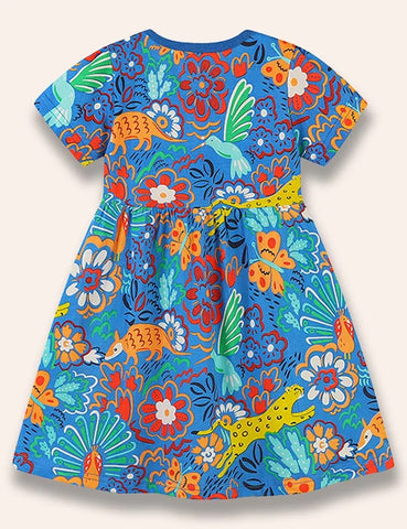 Kleid mit Blumen- und Tierdruck