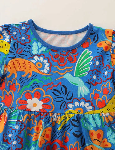 Kleid mit Blumen- und Tierdruck