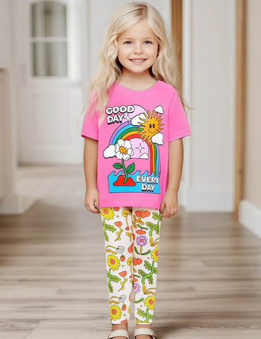Rainbow Good Day Bedrucktes T-Shirt-Set