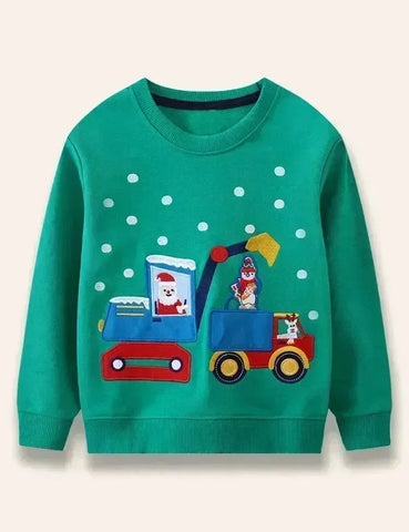 Weihnachtliches Sweatshirt mit Weihnachtsmann‑Bagger‑Applikation