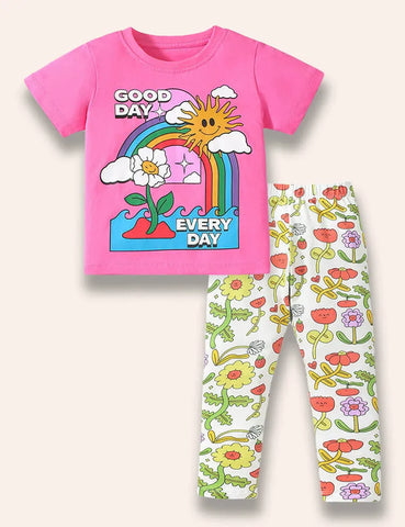 Rainbow Good Day Bedrucktes T-Shirt-Set