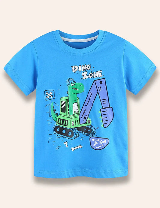 T-shirt con stampa dinosauro escavatore
