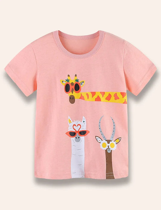 T-shirt con stampa animalier a collo lungo