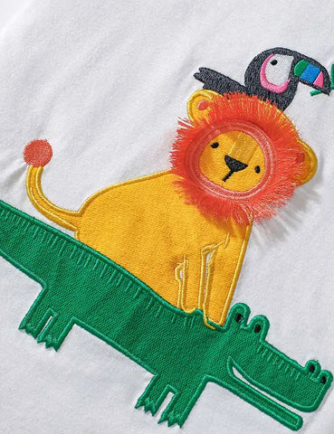 T-Shirt-Set mit Cartoon-Tierfreund-Applikation