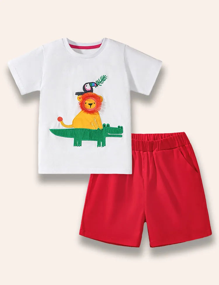 T-Shirt-Set mit Cartoon-Tierfreund-Applikation