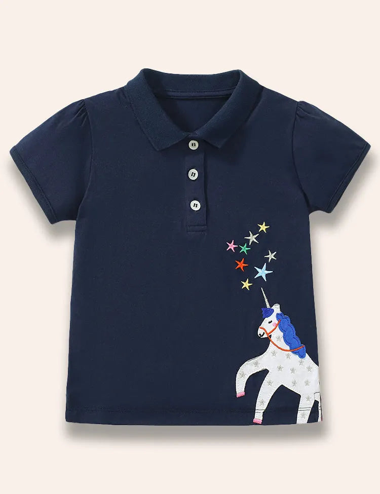 Polo-T-Shirt mit Einhorn-Applikation