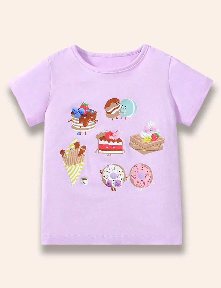 T-Shirt mit Cartoon-Dessert-Aufdruck