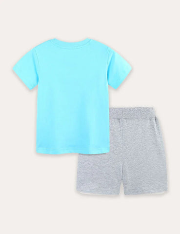 Cartoon Shark Print Short Sleeve T-Shirt and Shorts Set