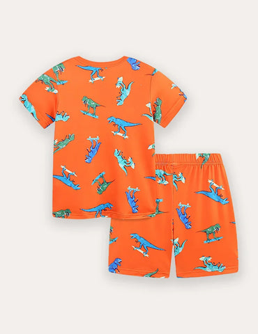 Tyrannosaurus Rex Print Short Sleeve T-Shirt and Shorts Set