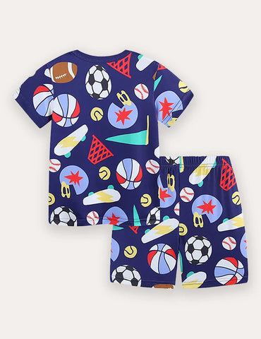 Kurzarm-T-Shirt- und Shorts-Set mit Football-Print