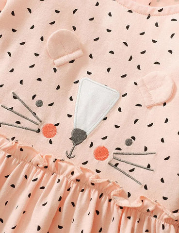 Cat Patch Embroidered Long Sleeved Dress - Mini Taylor