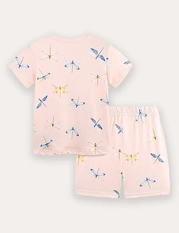 Set di maglietta a maniche corte e pantaloncini con stampa libellula